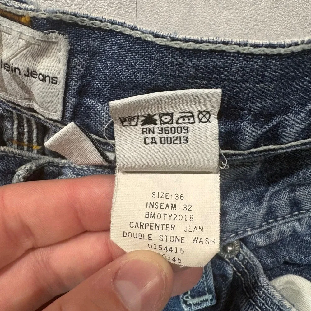 Calvin Klein Jeans Mens 36x32 Carpenter Pants Double Stone Wash Distressed Blue